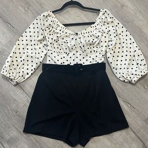 Micheline Pitt for unique vintage - Polka Dot and black romper size large